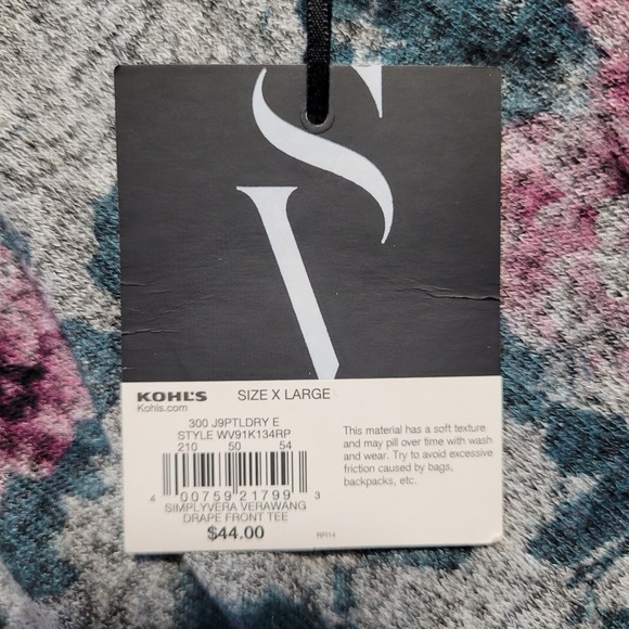 Simply Vera Vera Wang Womens XL Floral Print Twist Front Long Sleeve Top - Picture 4 of 5